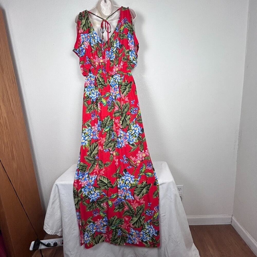Lascana Womens Sz 10 Floral V-neck floral Maxi dress slit Resort Vacation - Picture 4 of 13